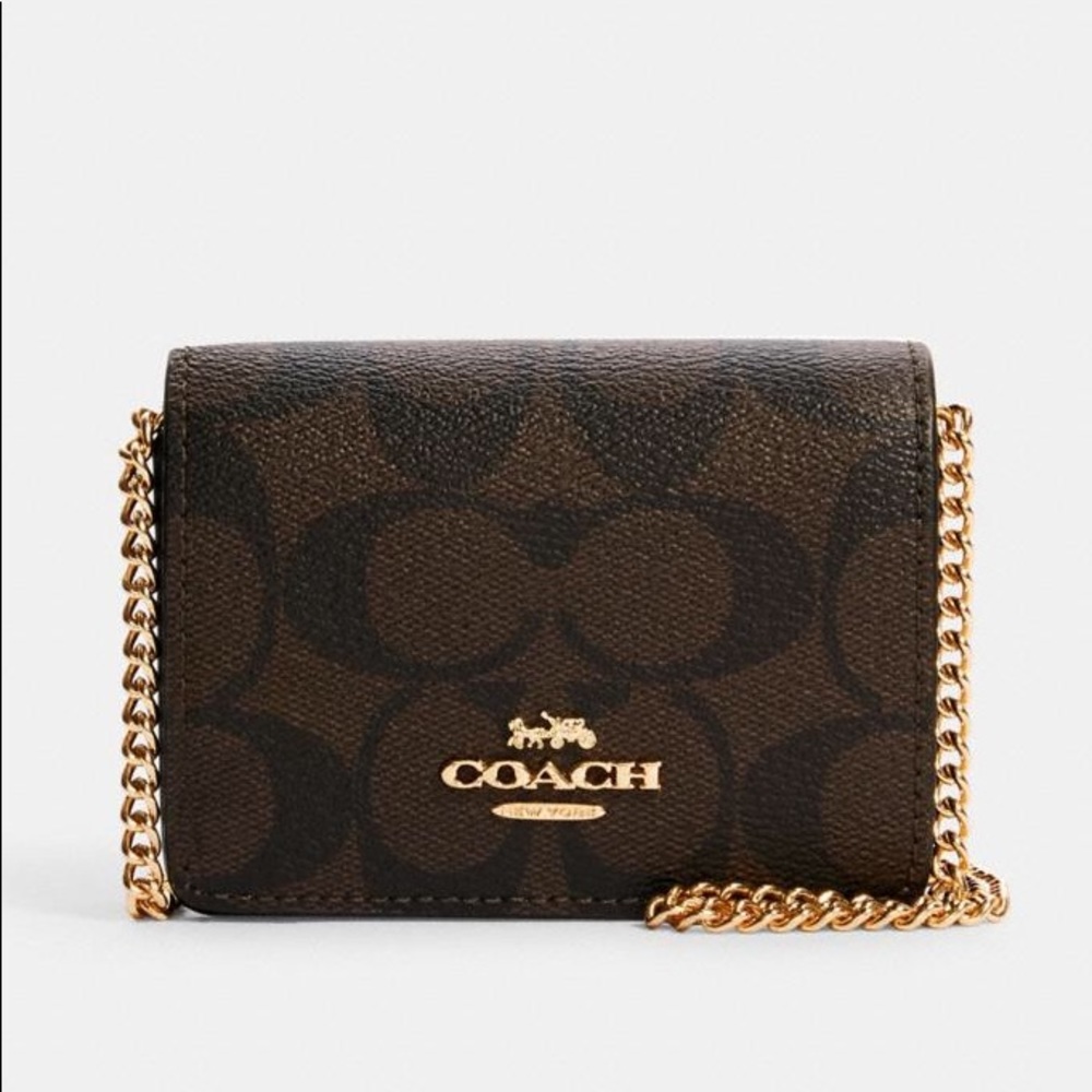 Coach Mini Wallet on a Chain in Signature Canvas - Picture 1 of 7